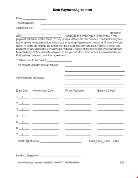 payment agreement template - ensure timely payments from tenants with clear payment amount terms. template