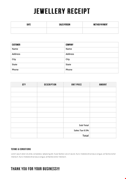 jewellery receipts, address, facilisis template