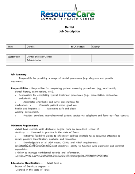 dental job description template - responsible for dental procedures with ability to handle patients template