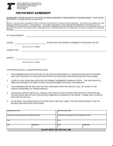 free payment agreement template for lessee | download now template