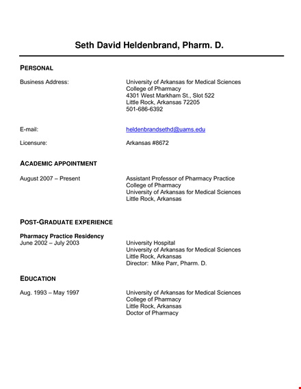 clinical pharmacist curriculum vitae template