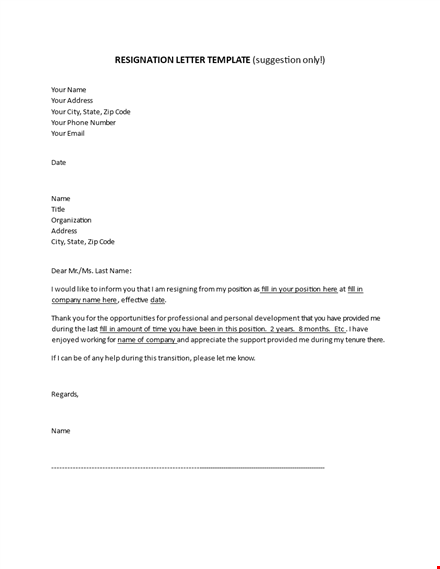 resignation letter template for email | sample to quit company position template