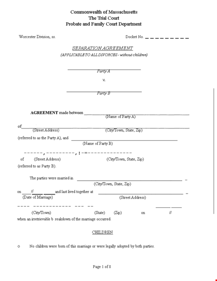 divorce agreement form template