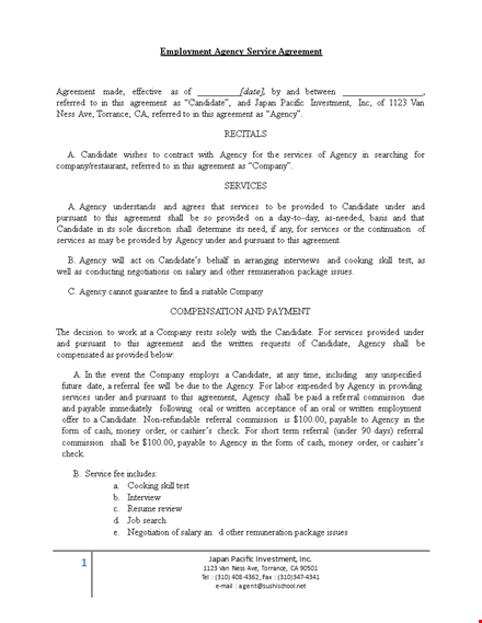 recruitment agency service agreement template