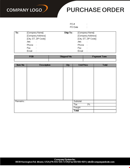create a professional purchase order | company name | address template