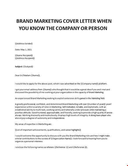 brand marketing cover letter template