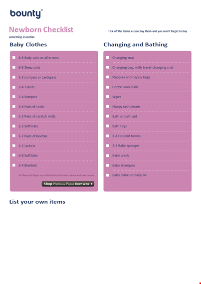 newborn baby clothes checklist: essential items for your new arrival template