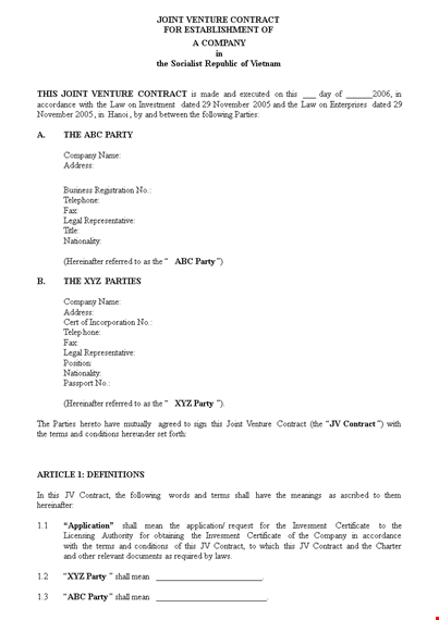 joint venture agreement template | get a clear and effective contract template