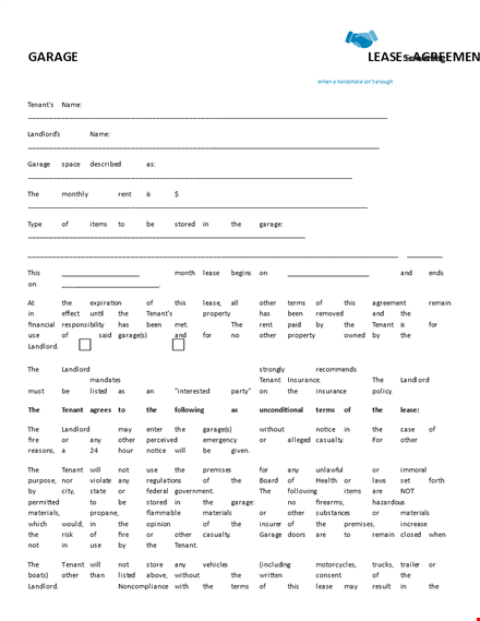 garage lease agreement form template