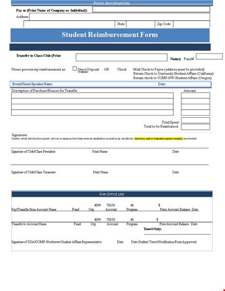 student reimbursement form | easy account transfer template
