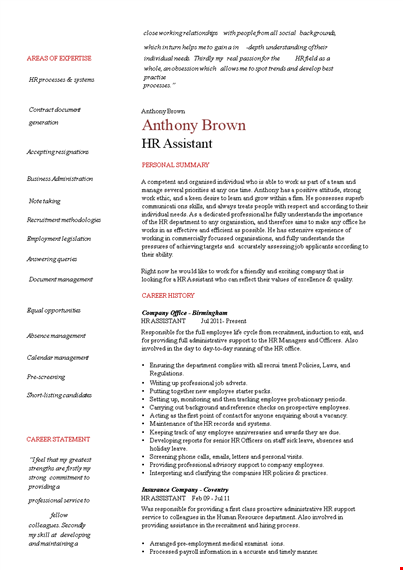 hr assistant resume template