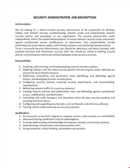 security administrator job description template