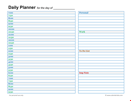 personal daily planner template - organize your day template