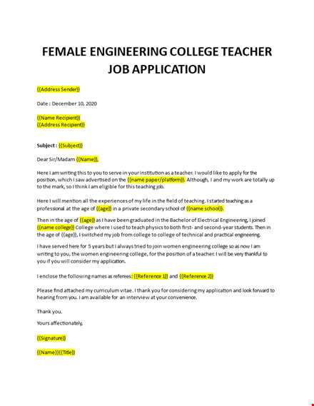 job application for engineering teacher template