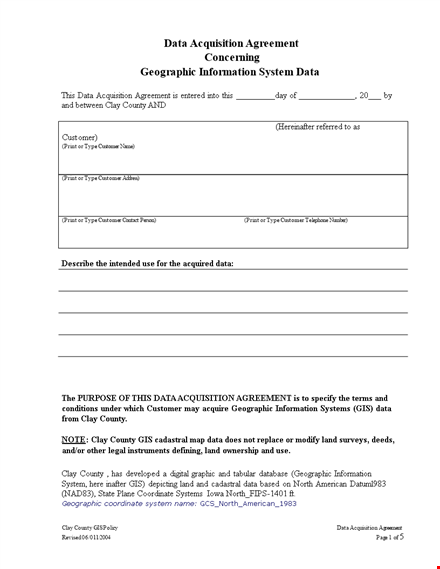 data acquisition agreement template for customer in county template