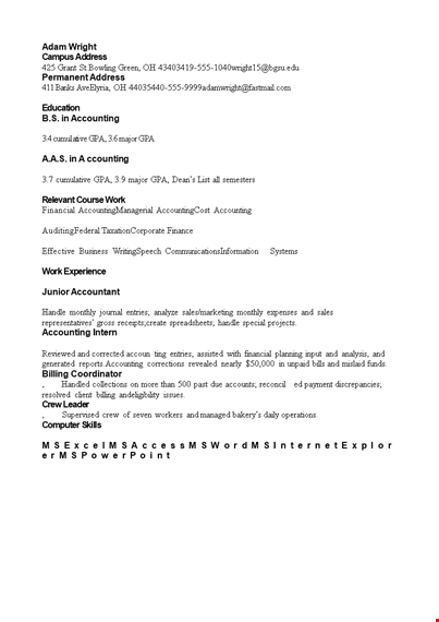 graduate accounting resume template