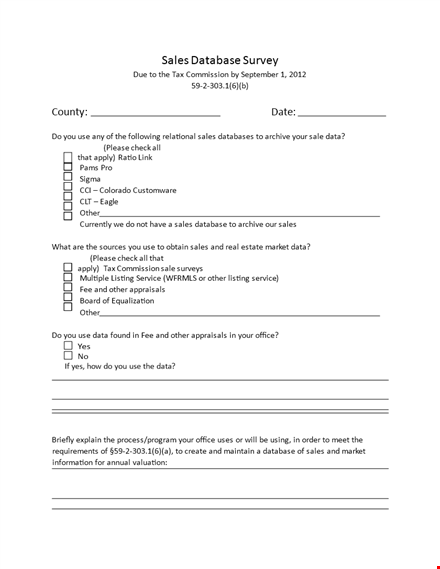 sales database survey template template