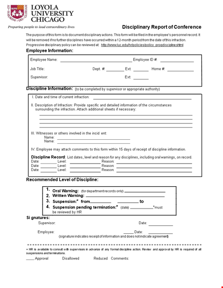 conference disciplinary report for employee template