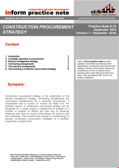 construction procurement strategy form template