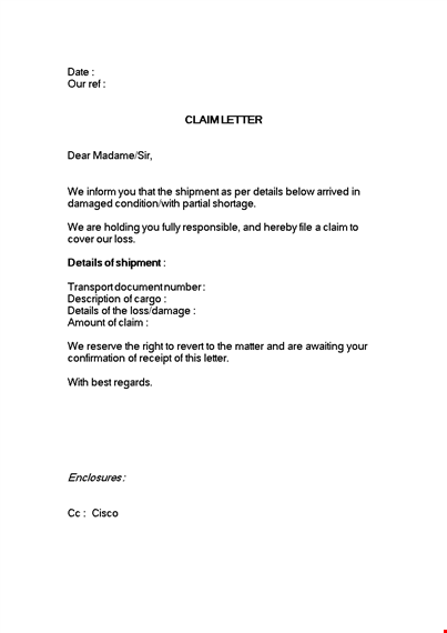 claim letter details for shipment | efficient claim letter process template