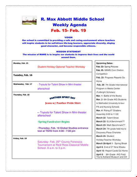 school weekly agenda template