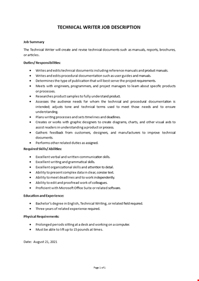 technical writer job description template