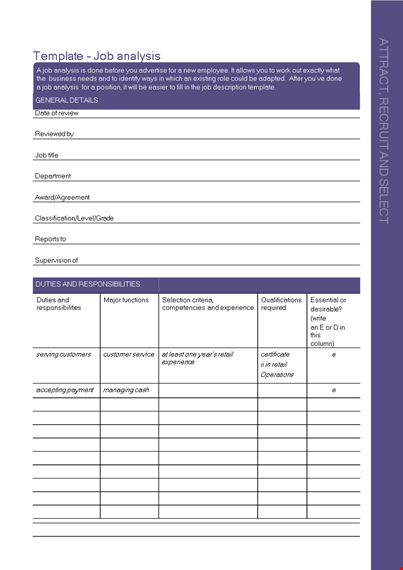 recruitment job analysis: general analysis and review template