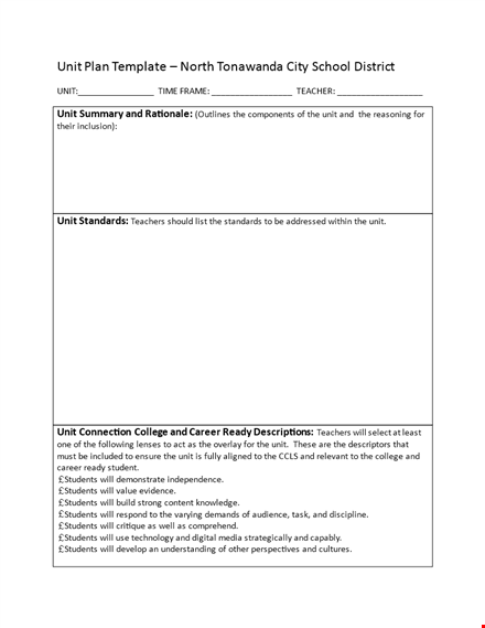 unit plan template for students, teachers, and tasks template