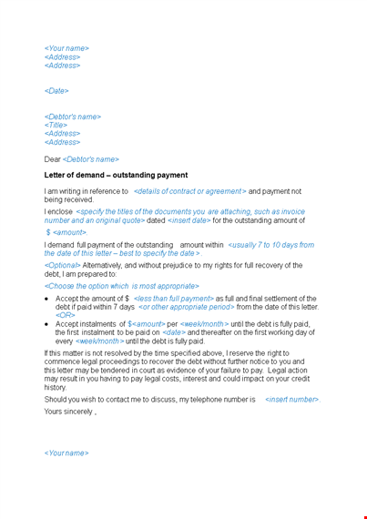 outstanding demand letter template template