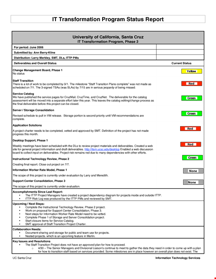 it status report template - track project, staff, phase, and transition progress template