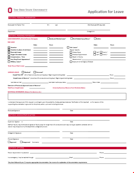 leave application email for vacation - medical department required absence template