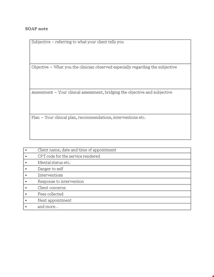 client assessment: clinical and objective soap note template - free download template