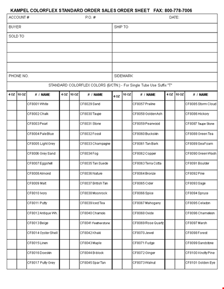 sales order sheet template template