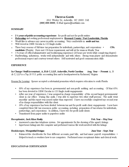 government accountant resume sample | accounting, experience, audit template