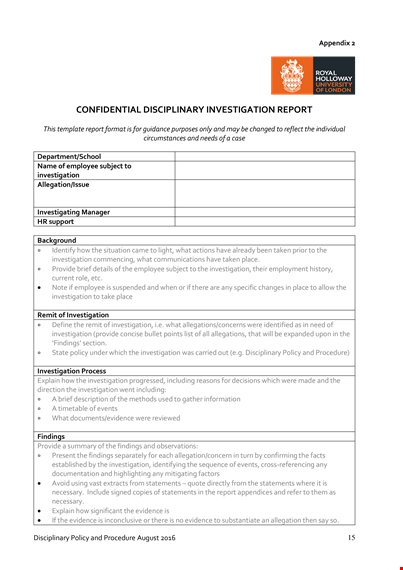 disciplinary investigation report template template