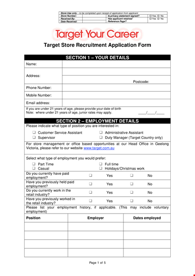 target store job application form template