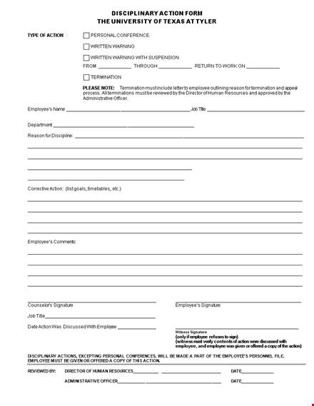 sample disciplinary action form template