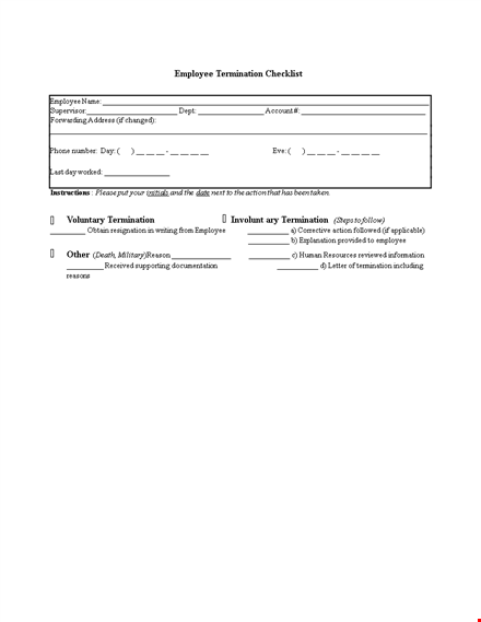 employee termination checklist form - ensure efficient and compliant employee terminations template