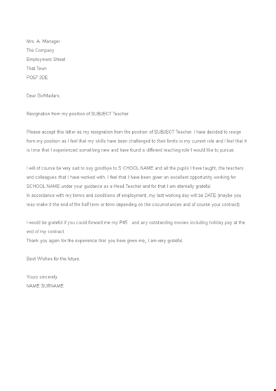 resign from your teaching position with our professionally crafted teacher job resignation letter template