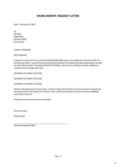 work remote request letter template