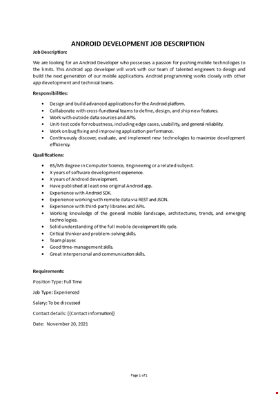 android development job description template