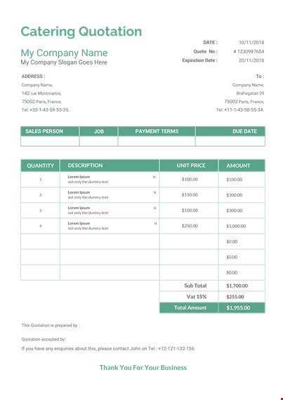 catering quotation template template