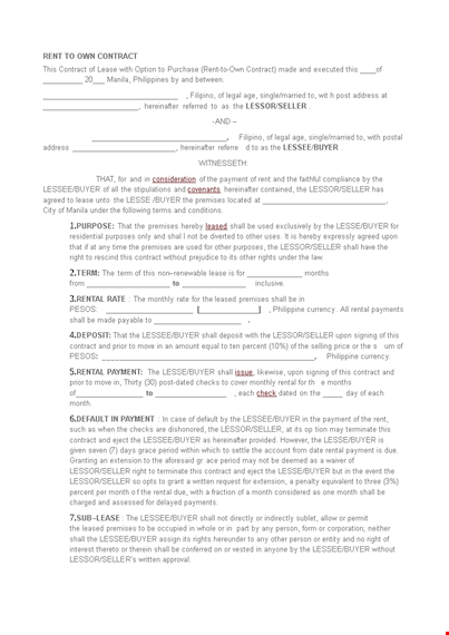 free rent to own contract template template