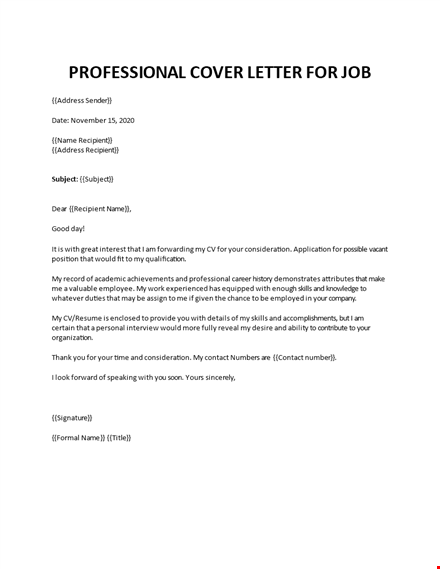 professional job application cover letter template
