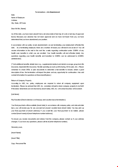 editable employee termination letter job abandonment fbuersmin template