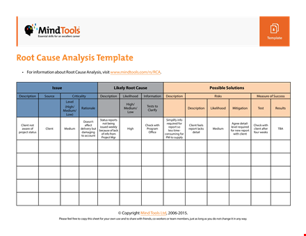 root cause analysis template - analyze client description & causes (medium) template