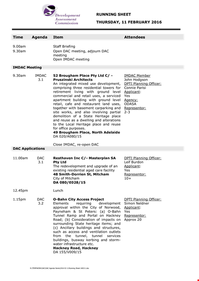 development assessment commission agenda template