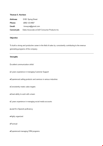 sales associate resume sample template