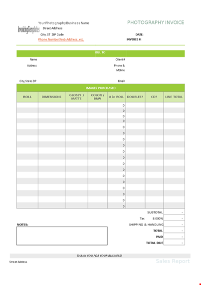 photography sales receipt template