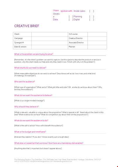 craft a winning creative brief | guide for clients & creative teams template